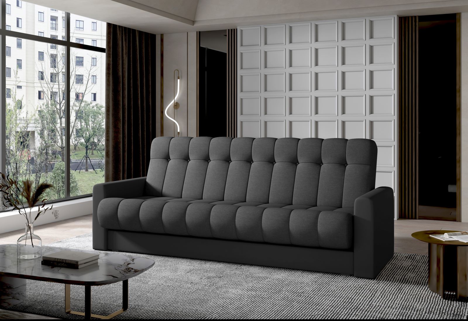 Garett – zbliżenie oparcia z dekoracyjnymi przeszyciami i pikowaniem