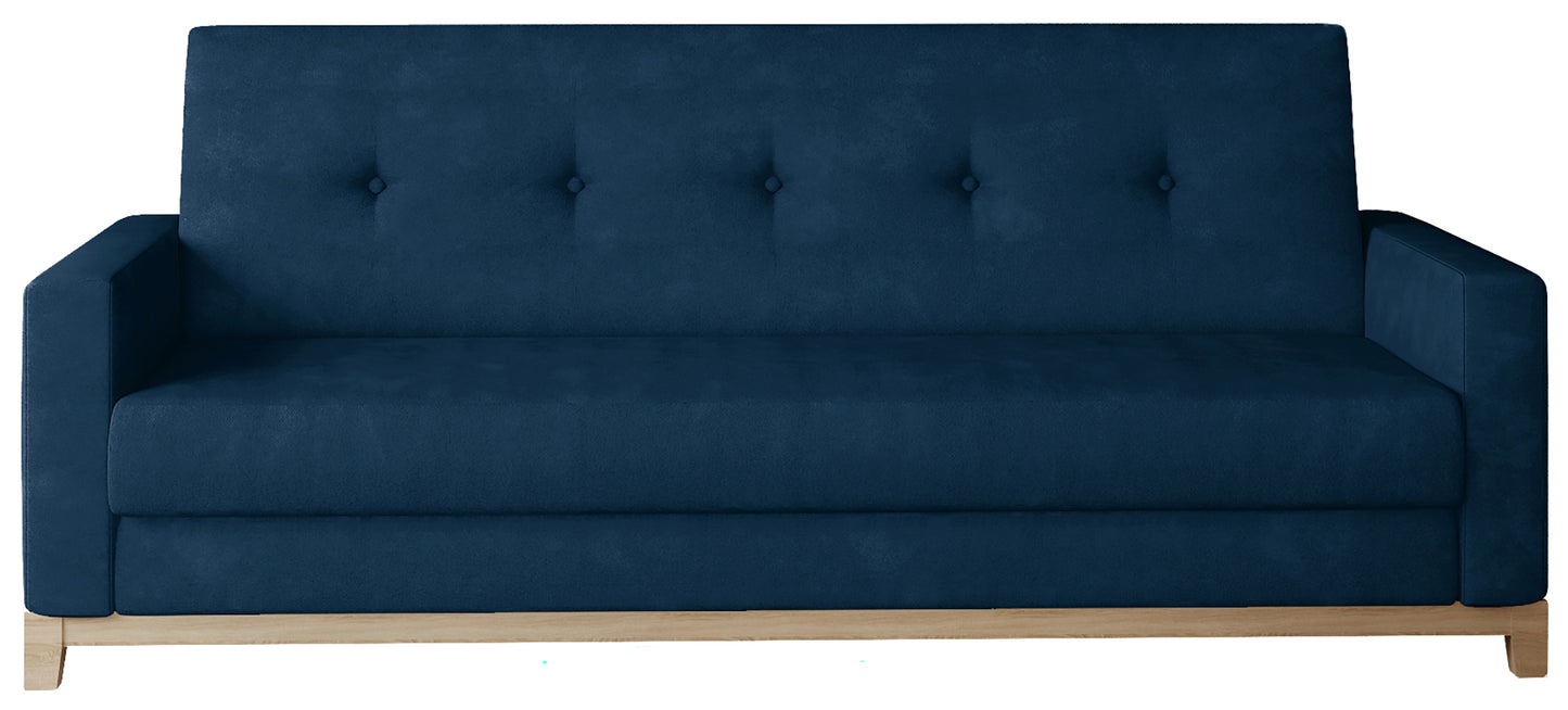 Wersalka Selene w kolorze Kronos 09 granatowy z drewnianymi nóżkami o prostym i eleganckim designie.