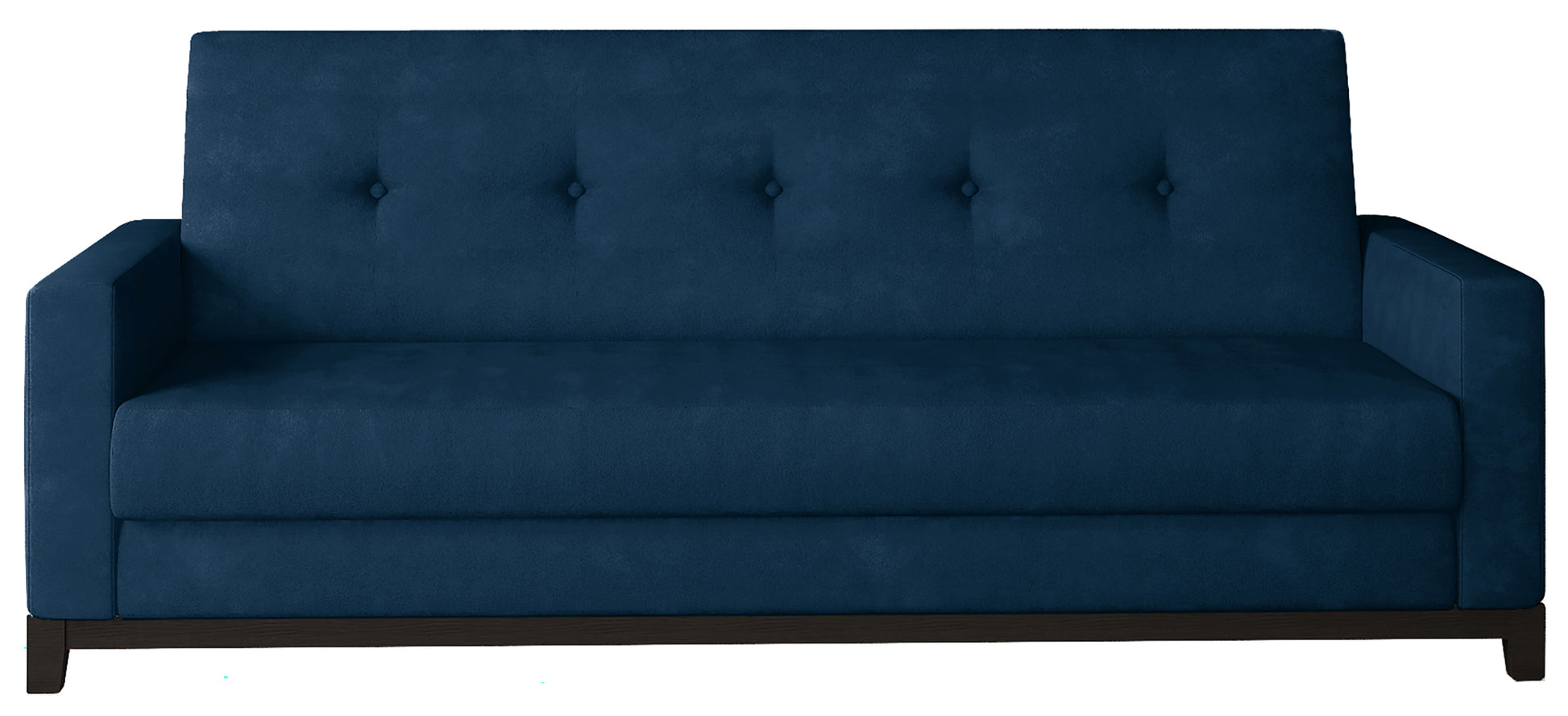 Wersalka Selene w kolorze Kronos 09 granatowy z drewnianymi nóżkami w odcieniu orzech, o nowoczesnym i eleganckim designie.