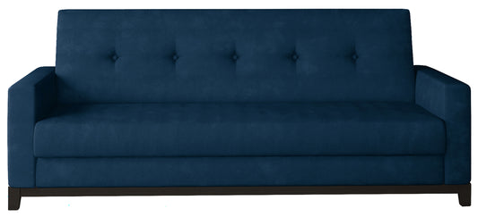 Wersalka Selene w kolorze Kronos 09 granatowy z drewnianymi nóżkami w odcieniu orzech, o nowoczesnym i eleganckim designie.