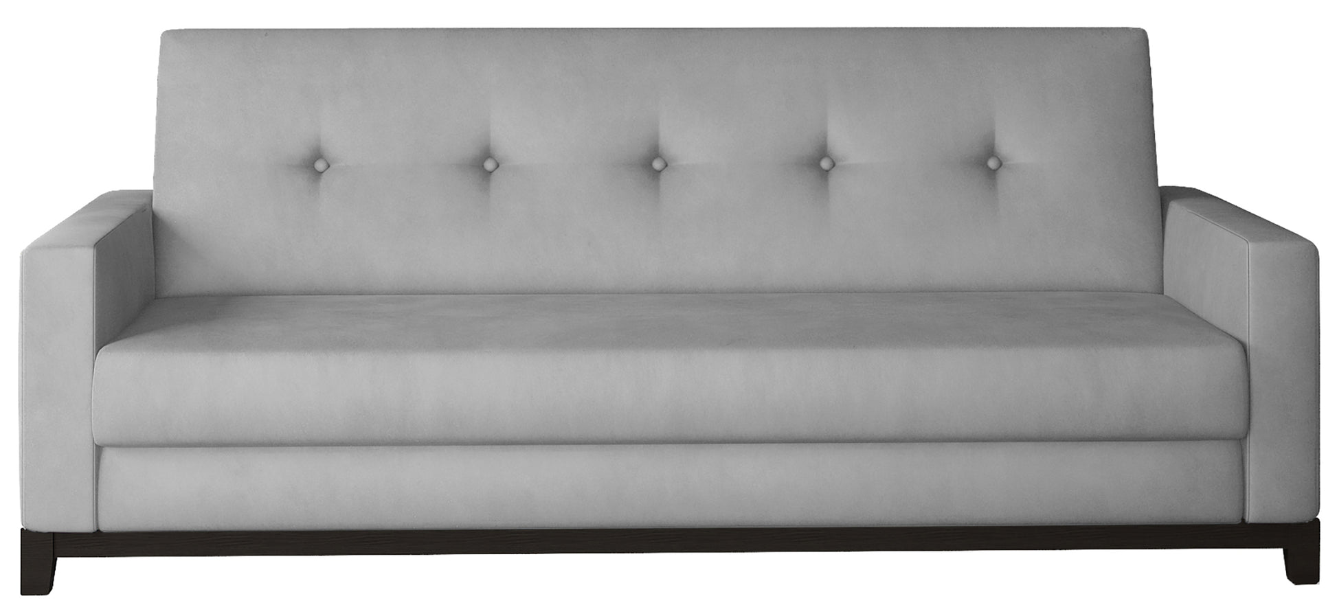 Wersalka Selene w kolorze Monolith 84 jasnoszary z drewnianymi nóżkami w odcieniu orzech, o prostym i nowoczesnym designie.