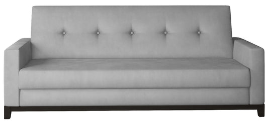 Wersalka Selene w kolorze Monolith 84 jasnoszary z drewnianymi nóżkami w odcieniu orzech, o prostym i nowoczesnym designie.