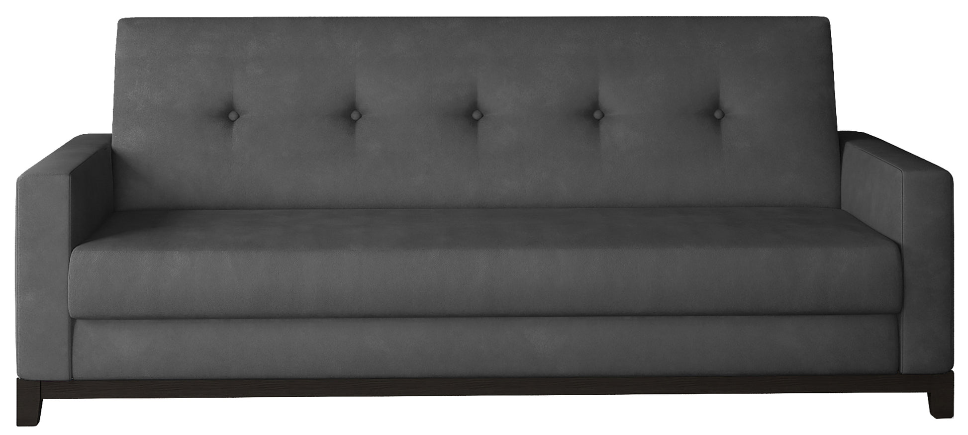 Wersalka Selene w kolorze Monolith 94 ciemnoszary z drewnianymi nóżkami w odcieniu orzech, o eleganckim i nowoczesnym designie.