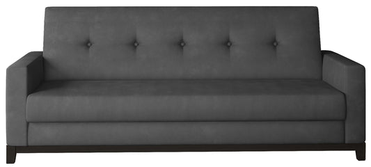 Wersalka Selene w kolorze Monolith 94 ciemnoszary z drewnianymi nóżkami w odcieniu orzech, o eleganckim i nowoczesnym designie.