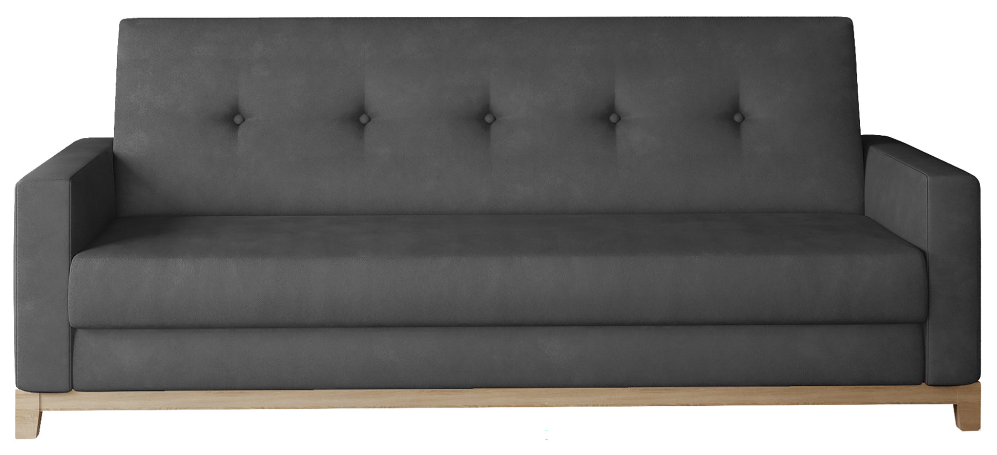 Wersalka Selene w kolorze Monolith 97 ciemnoszary z drewnianymi nóżkami w odcieniu buk, o eleganckim i nowoczesnym designie.