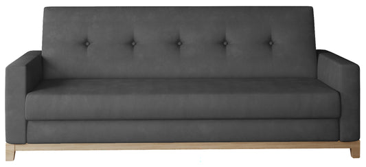 Wersalka Selene w kolorze Monolith 97 ciemnoszary z drewnianymi nóżkami w odcieniu buk, o eleganckim i nowoczesnym designie.