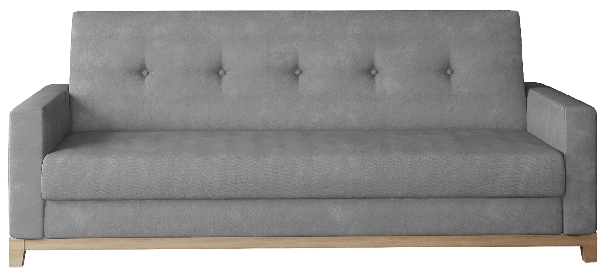 Wersalka Selene w kolorze Paros 05 jasnoszary z drewnianymi nóżkami w odcieniu buk, o prostym i nowoczesnym designie.