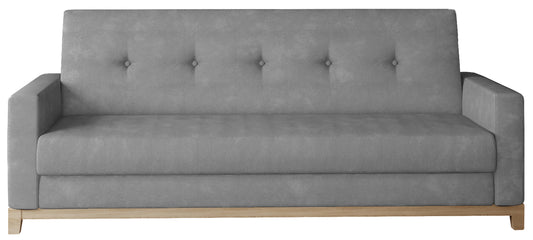 Wersalka Selene w kolorze Paros 05 jasnoszary z drewnianymi nóżkami w odcieniu buk, o prostym i nowoczesnym designie.