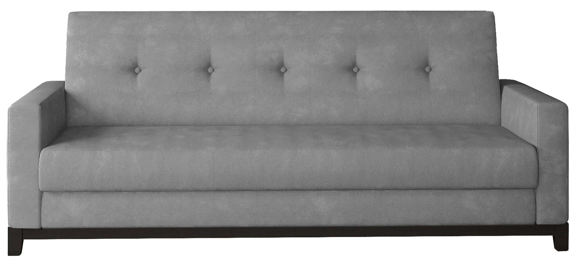 Wersalka Selene w kolorze Paros 05 jasnoszary z drewnianymi nóżkami w odcieniu orzech, o prostym i eleganckim designie.