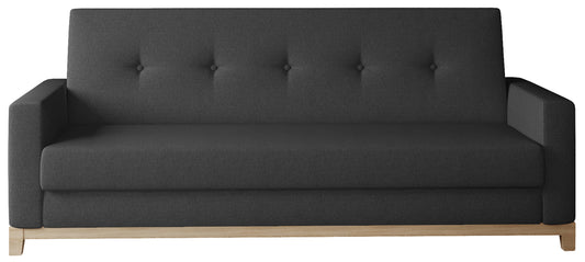 Wersalka Selene w kolorze Sawana 14 czarny z drewnianymi nóżkami w odcieniu buk, o eleganckim i minimalistycznym designie.