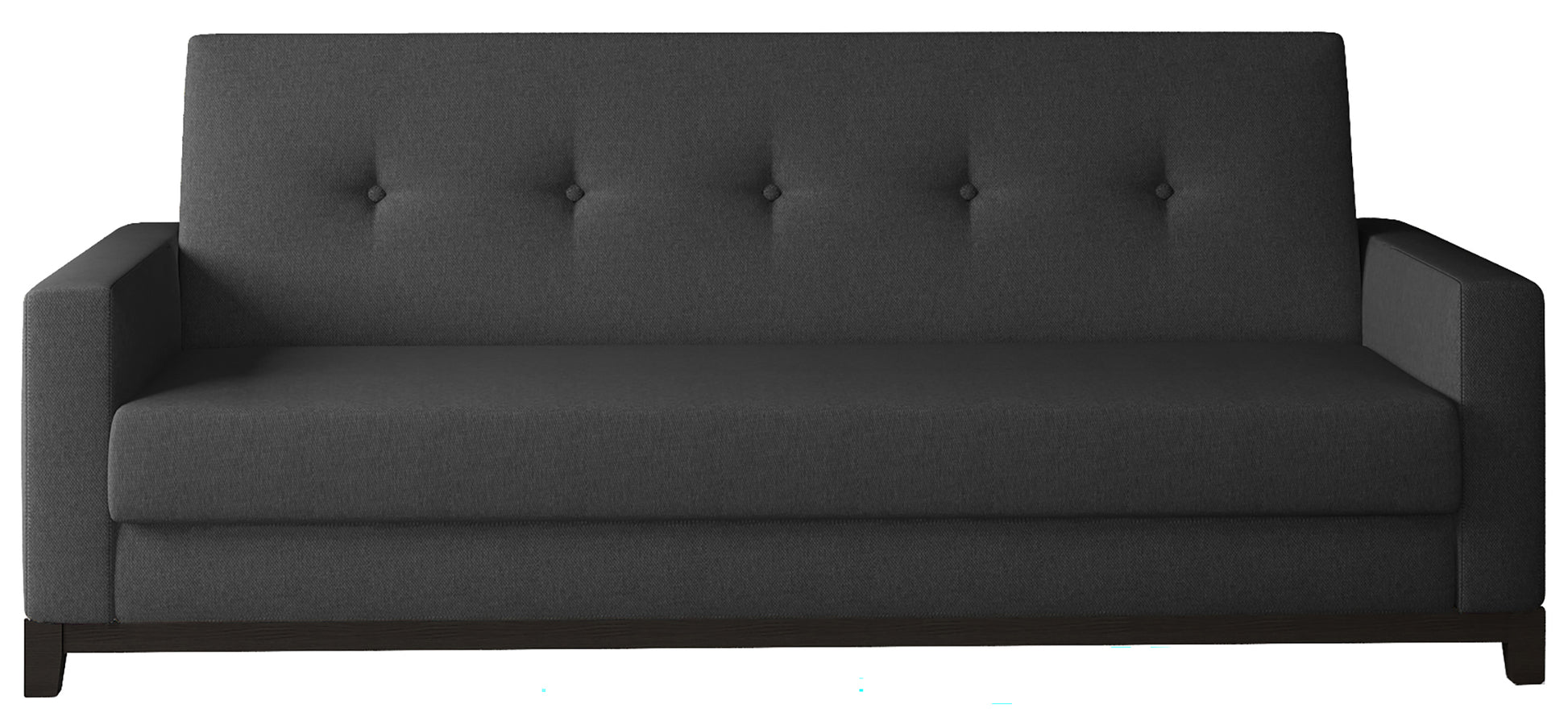 Wersalka Selene w kolorze Sawana 14 czarny z drewnianymi nóżkami w odcieniu orzech, o nowoczesnym i eleganckim designie.