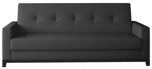 Wersalka Selene w kolorze Sawana 14 czarny z drewnianymi nóżkami w odcieniu orzech, o nowoczesnym i eleganckim designie.