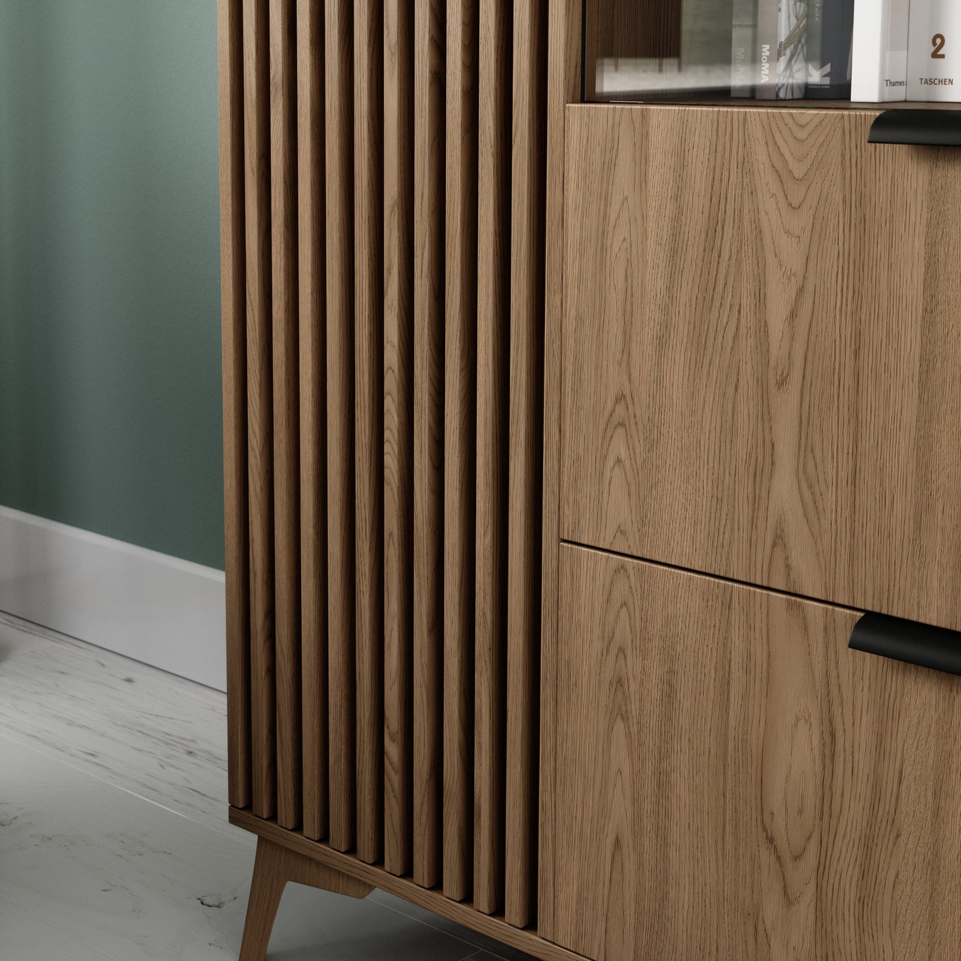 Lamele na froncie witryny Entsian i krawędź z obrzeżem ABS.