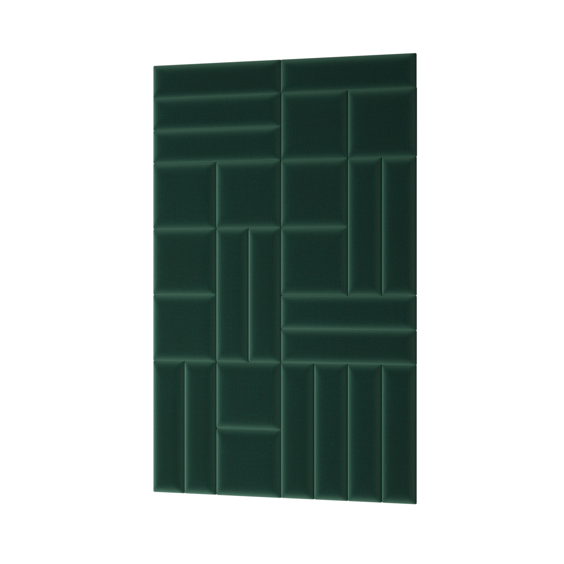 Prostokątny panel akustyczny Quadratta IV Monolith 37 w głębokiej zieleni, z modułami ułożonymi w geometryczny wzór poziomych i pionowych segmentów.
