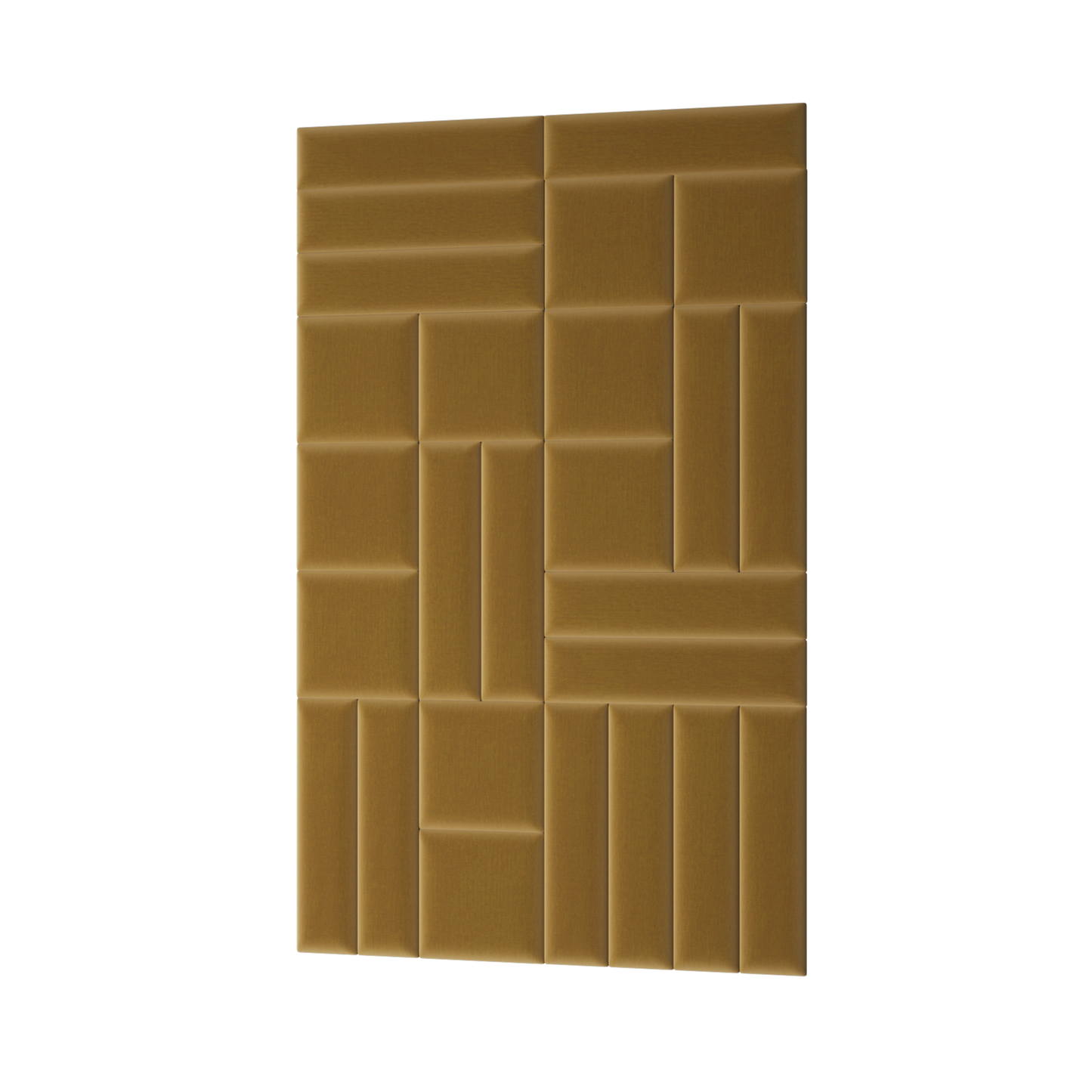 Prostokątny panel akustyczny Quadratta IV Monolith 48 w ciepłym odcieniu żółci, ułożony w geometryczny wzór poziomych i pionowych pasów.