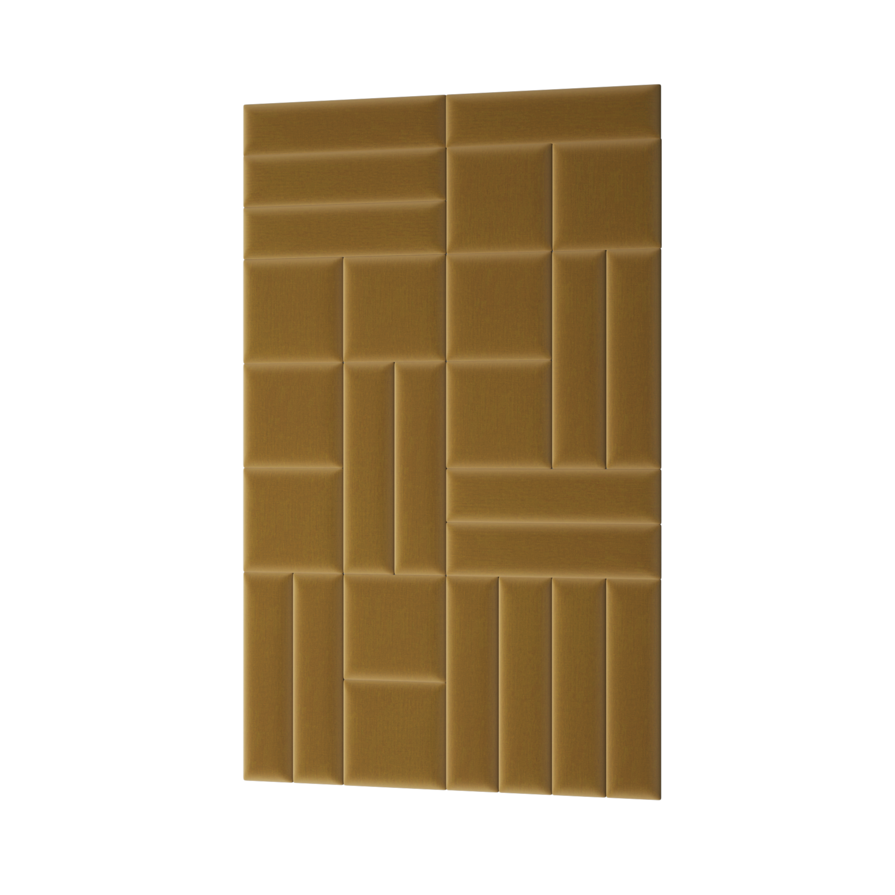 Prostokątny panel akustyczny Quadratta IV Monolith 48 w ciepłym odcieniu żółci, ułożony w geometryczny wzór poziomych i pionowych pasów.