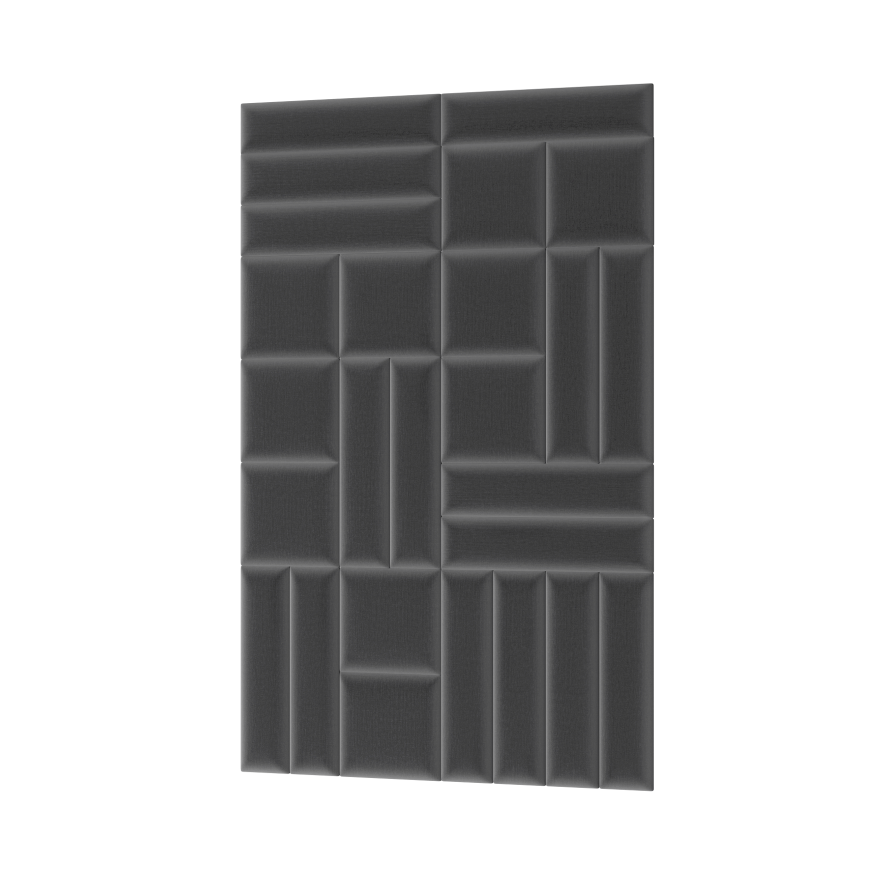 Prostokątny panel akustyczny Quadratta IV Monolith 85 w stonowanym szarym odcieniu, z modułami ułożonymi w geometryczny wzór poziomych i pionowych segmentów.