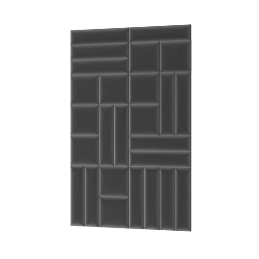 Prostokątny panel akustyczny Quadratta IV Monolith 85 w stonowanym szarym odcieniu, z modułami ułożonymi w geometryczny wzór poziomych i pionowych segmentów.