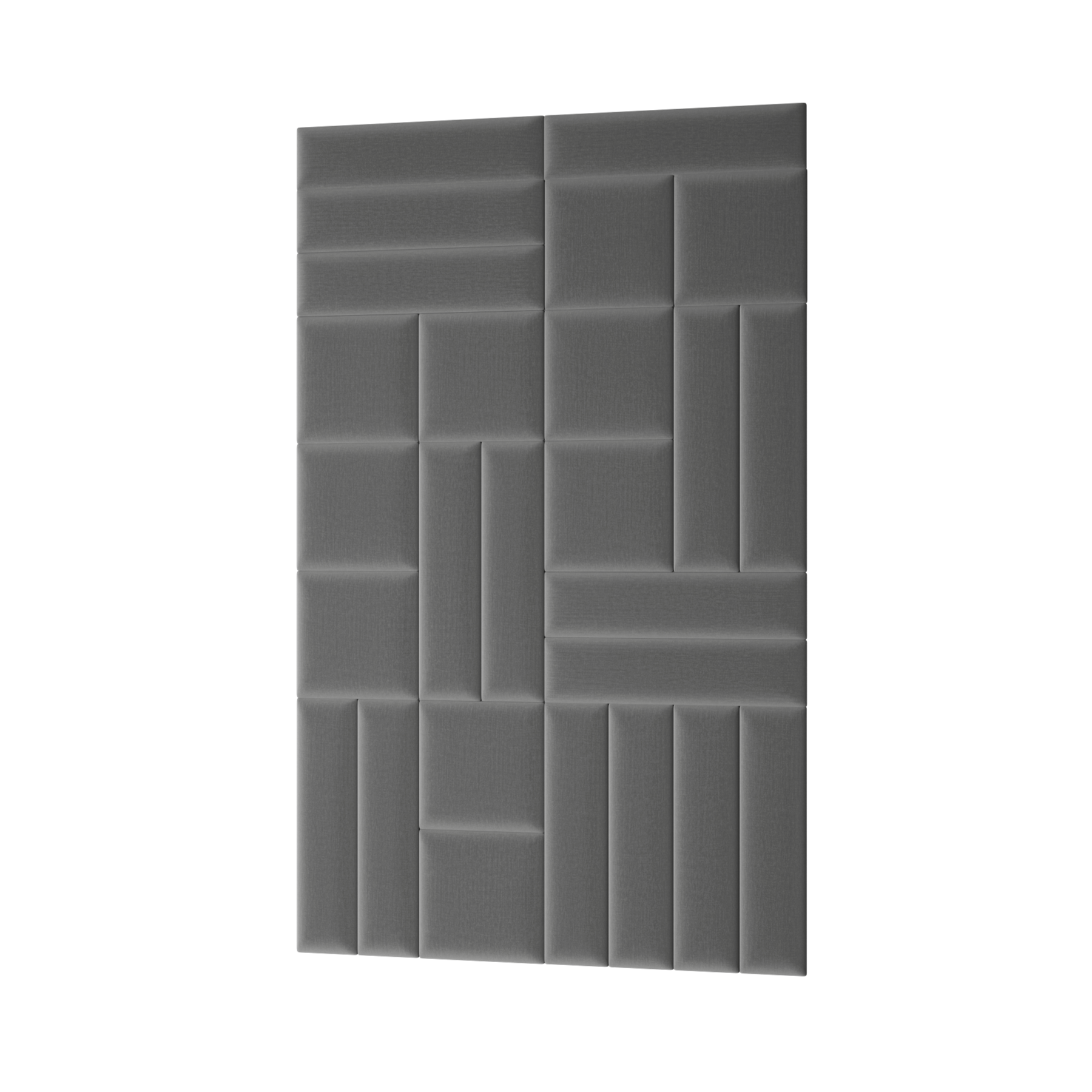 Pojedynczy, pionowy panel akustyczny Quadratta IV Monolith 97 w głębokim ciemnoszarym kolorze, z modułami ułożonymi w geometryczny wzór poziomych i pionowych segmentów.