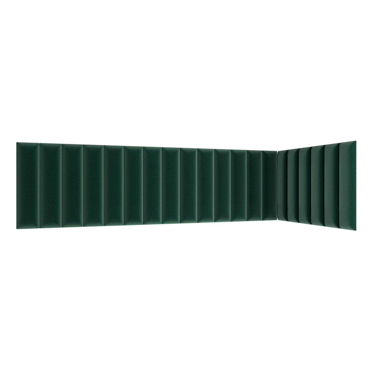 Prostokątny panel akustyczny Quadratta IX Monolith 37 w głębokiej zieleni, z równomiernie ułożonymi pionowymi modułami tworzącymi gładką, geometryczną powierzchnię.