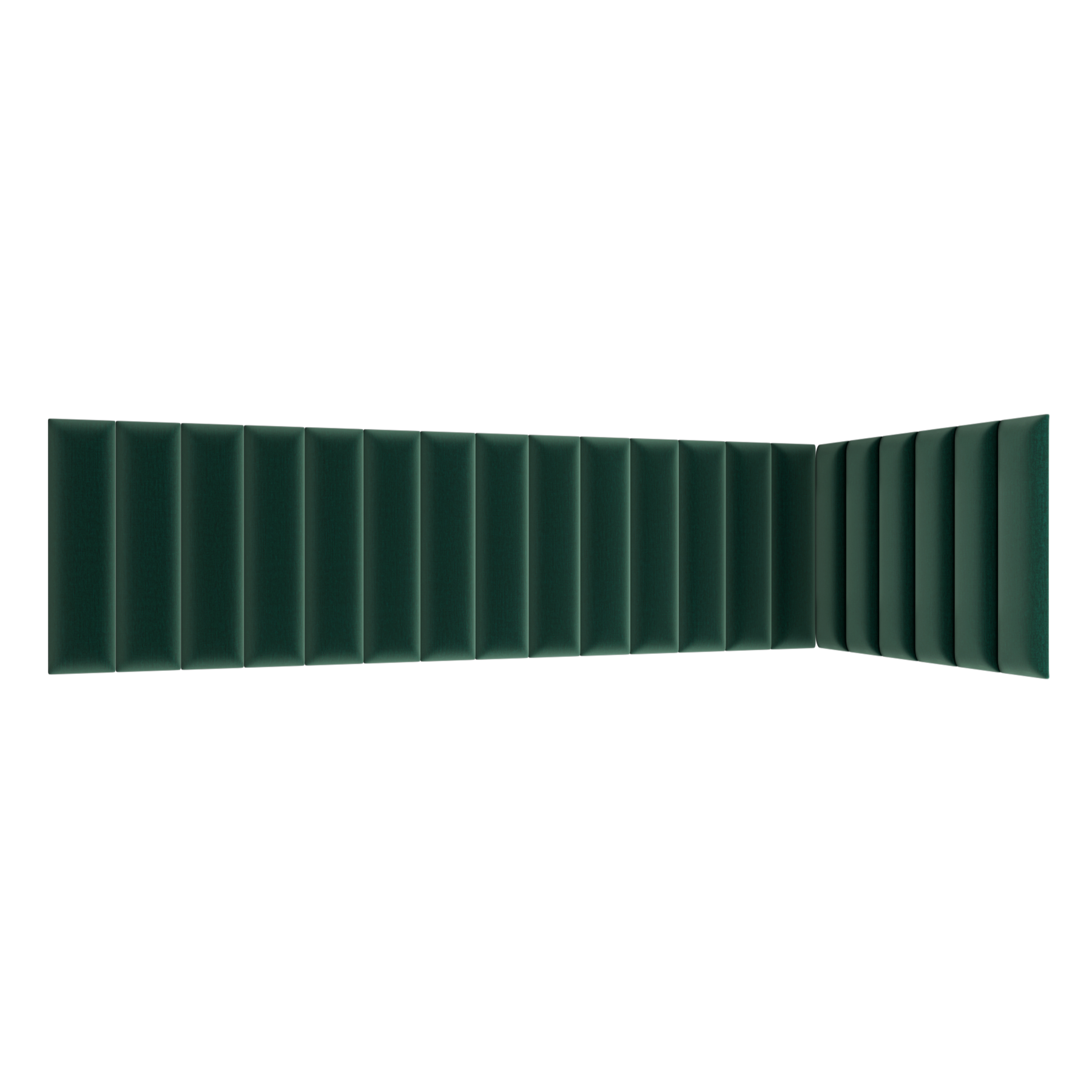 Prostokątny panel akustyczny Quadratta IX Monolith 37 w głębokiej zieleni, z równomiernie ułożonymi pionowymi modułami tworzącymi gładką, geometryczną powierzchnię.