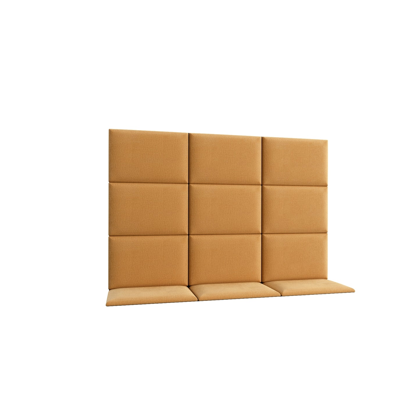 Pojedynczy, pionowy panel akustyczny Quadratta VI Monolith 48 w ciepłym odcieniu żółci, z równomiernie rozmieszczonymi poziomymi przetłoczeniami.