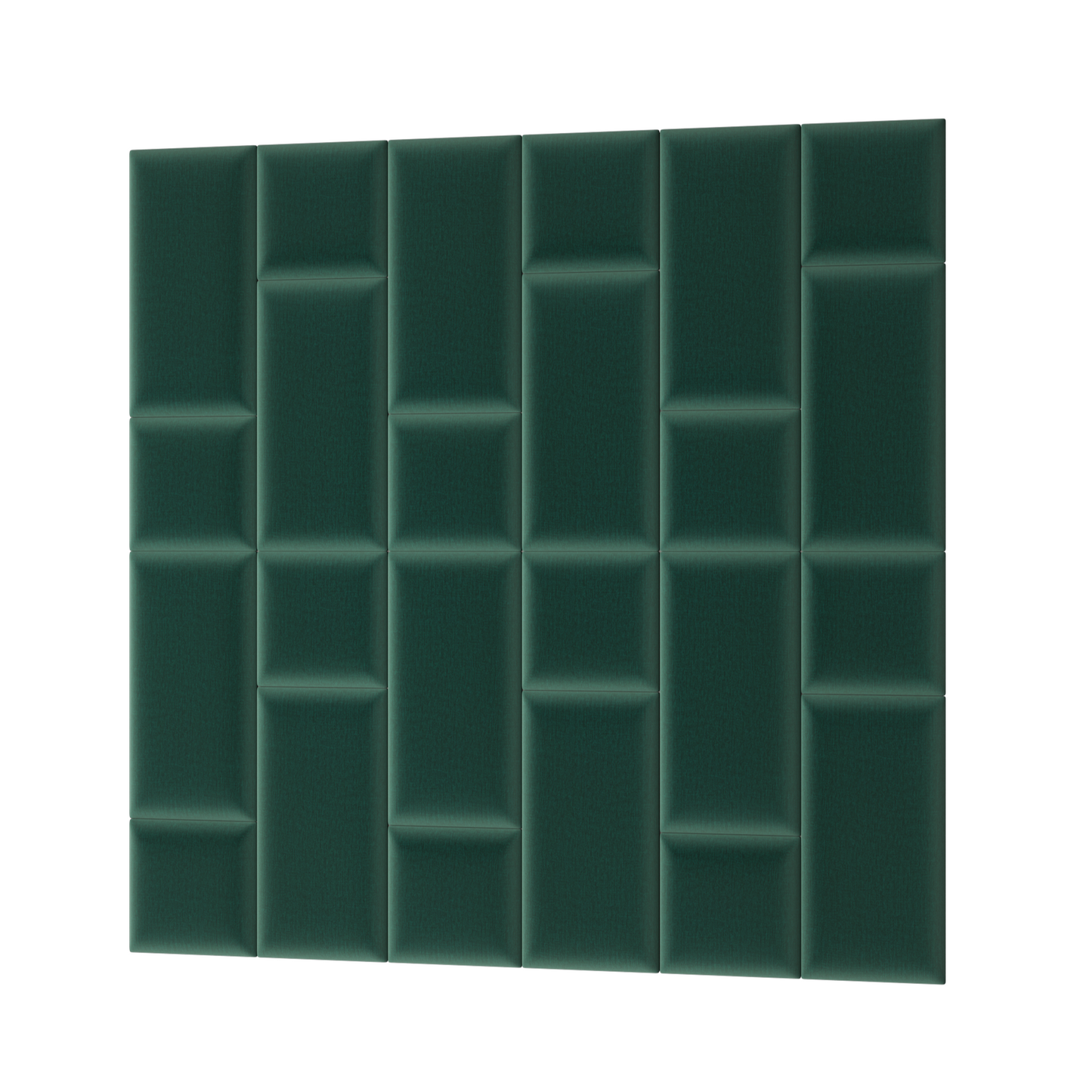 Prostokątny panel akustyczny Quadratta VII Monolith 37 w głębokiej zieleni, z geometrycznie ułożonymi prostokątnymi modułami tworzącymi regularny rytm.