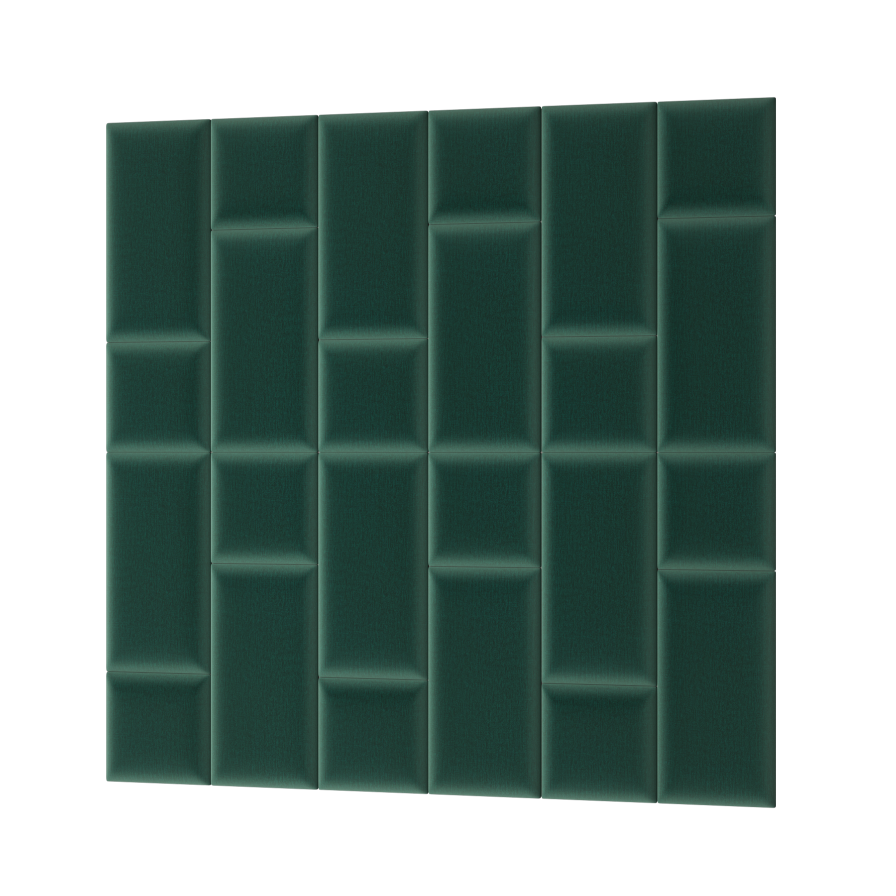 Prostokątny panel akustyczny Quadratta VII Monolith 37 w głębokiej zieleni, z geometrycznie ułożonymi prostokątnymi modułami tworzącymi regularny rytm.