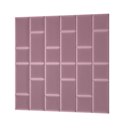 Prostokątny panel akustyczny Quadratta VII Monolith 63 w delikatnym różowym odcieniu, z pionowymi i poziomymi modułami tworzącymi regularny, geometryczny wzór.
