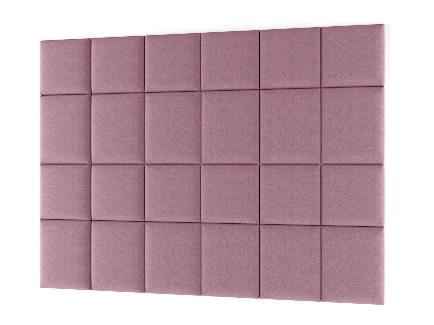 Zestaw dwudziestu paneli akustycznych Quadratta XI w kolorze Monolith 63 różowy, ułożonych na białym tle w regularną siatkę 4 × 5.