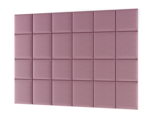 Zestaw dwudziestu paneli akustycznych Quadratta XI w kolorze Monolith 63 różowy, ułożonych na białym tle w regularną siatkę 4 × 5.