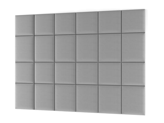 Zestaw dwudziestu paneli akustycznych Quadratta XI w kolorze Monolith 84 jasnoszary, ułożonych na białym tle w regularną siatkę 4 × 5.