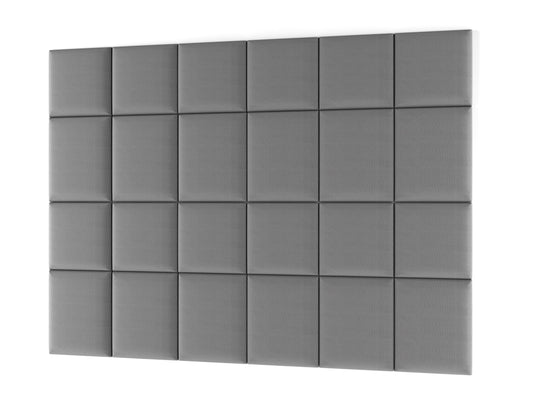 Zestaw dwudziestu paneli akustycznych Quadratta XI w kolorze Monolith 85 szary, ułożonych na białym tle w równomierną siatkę.