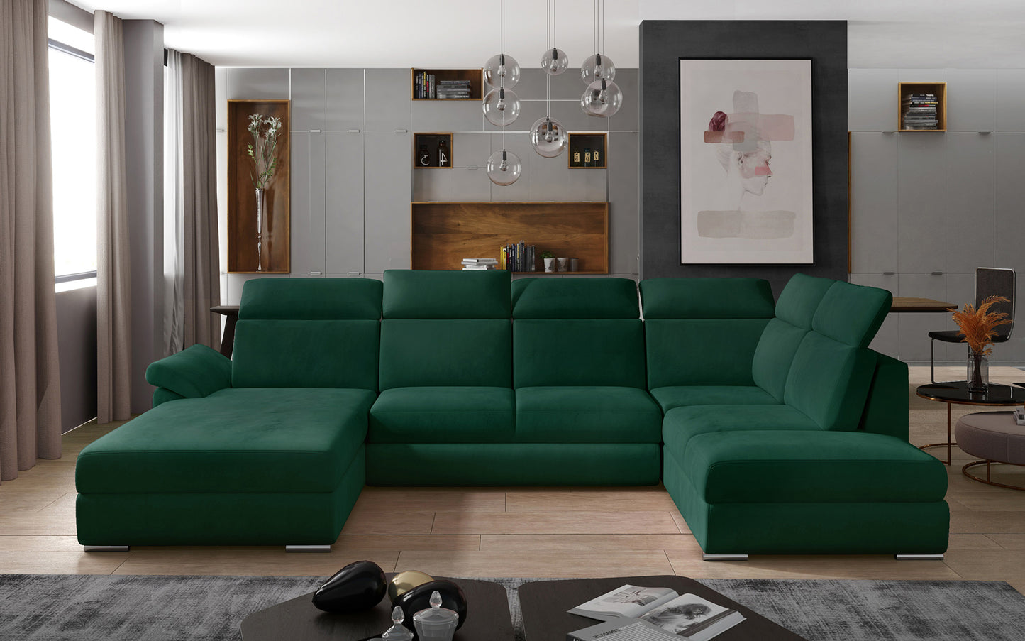 Zielona sofa narożna Evanell wykonana z materiału Monolith 37 to idealne rozwiązanie dla osób szukających wygodnego mebla do salonu, który wyróżnia się stylowym wyglądem i zapewnia komfortowe miejsce dla całej rodziny