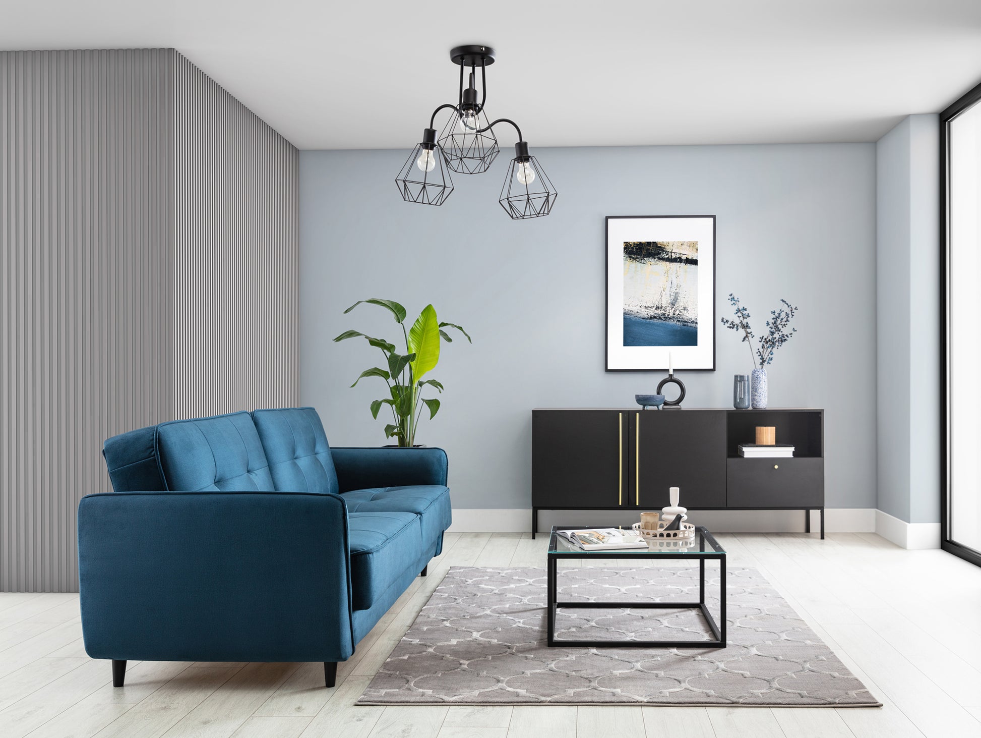 Żyrandol Bendinni czarny 51x50 cm w aranżacji salonu – lampa sufitowa nad strefą wypoczynku