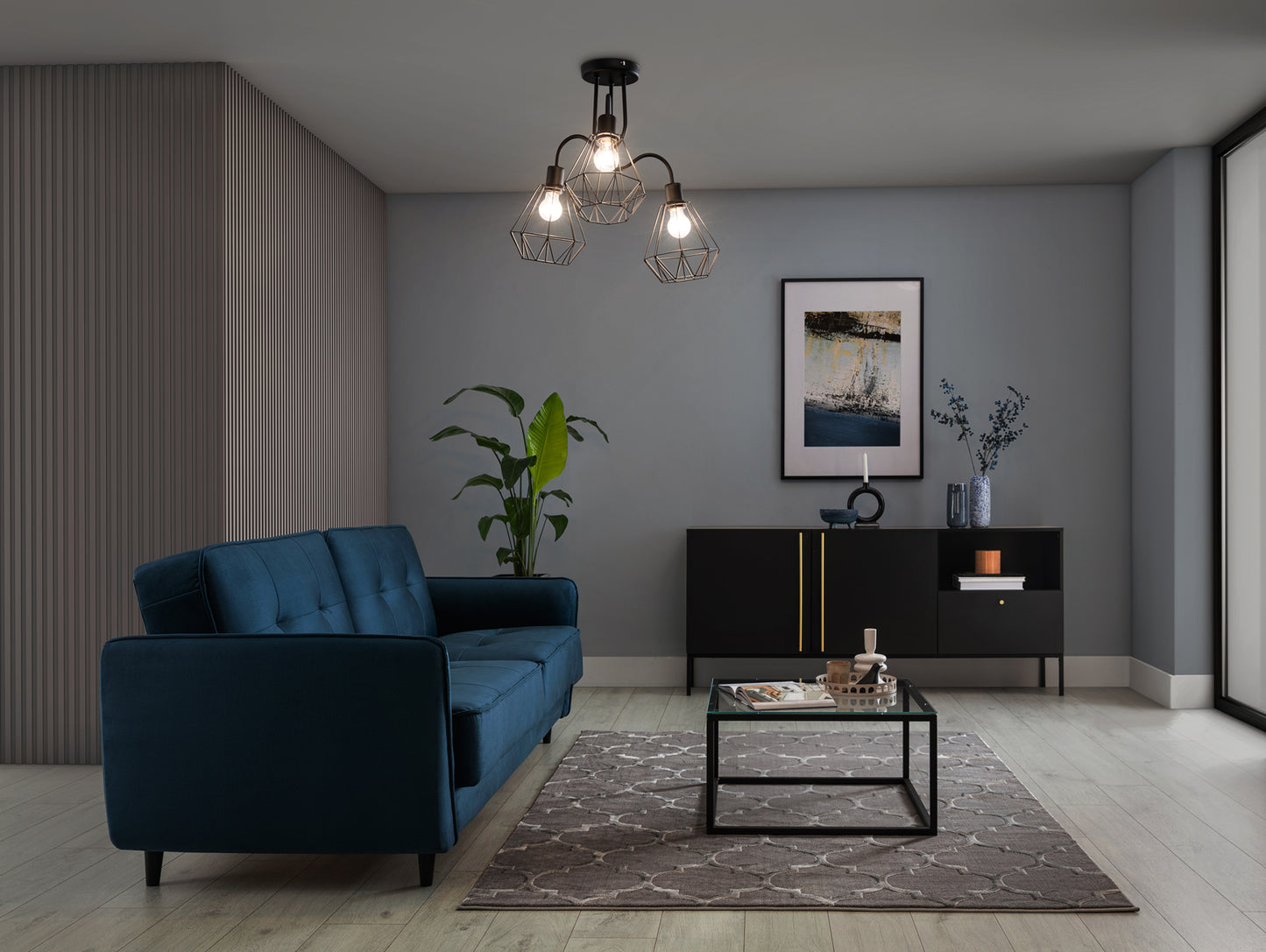 Żyrandol Bendinni czarny 51x50 cm w nowoczesnym wnętrzu – świecąca lampa sufitowa w salonie