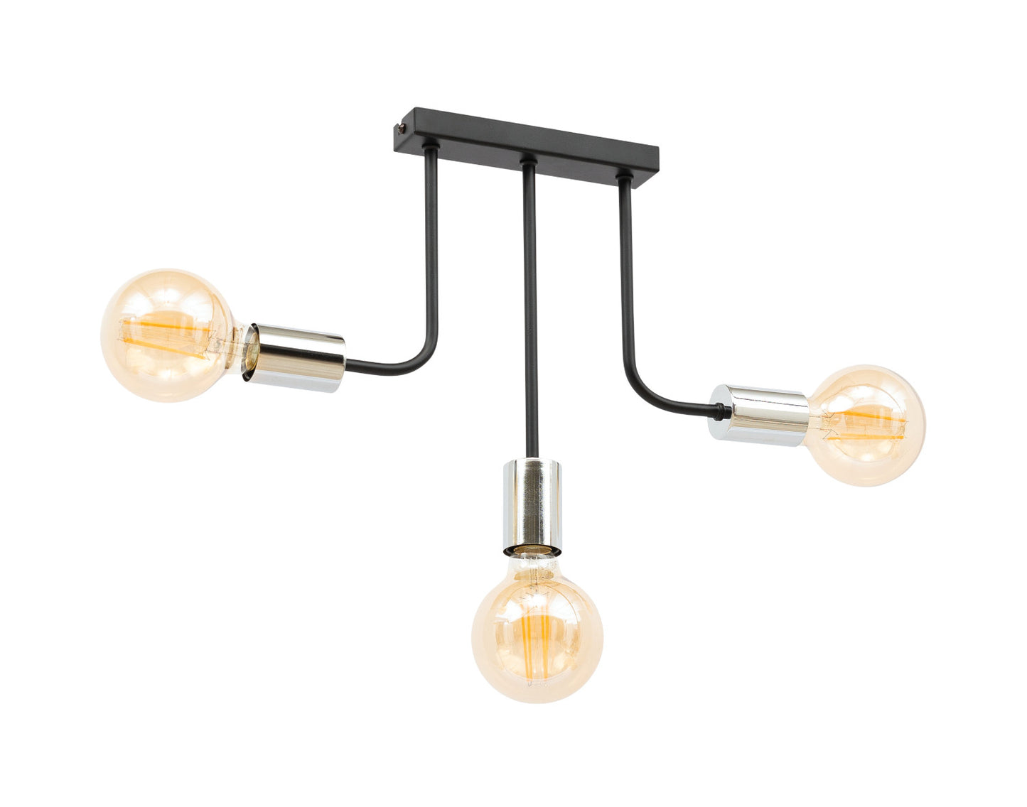 Żyrandol Indigeo 48x48 cm z trzema ramionami i dekoracyjnymi żarówkami w stylu loftowym.