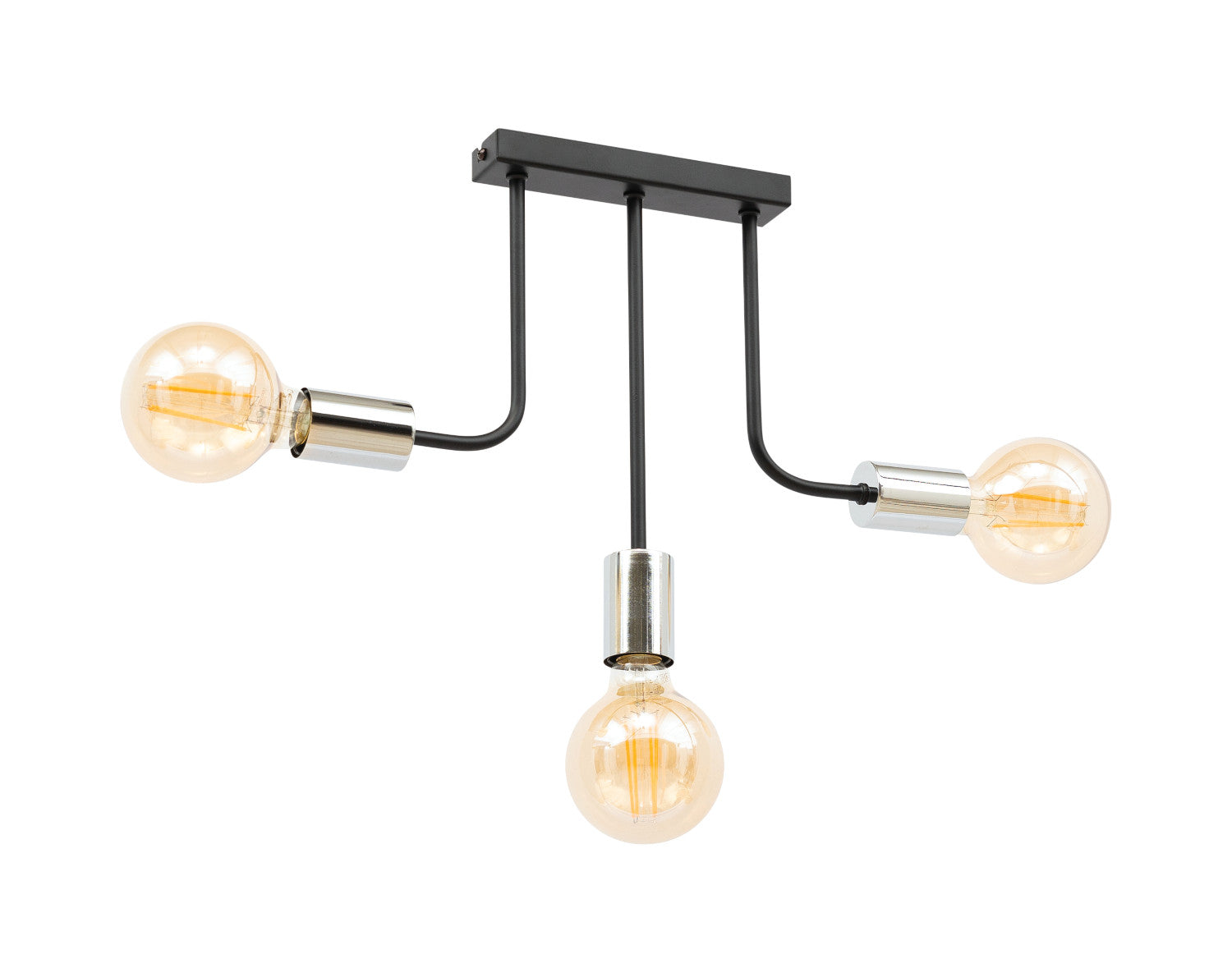 Żyrandol Indigeo 48x48 cm z trzema ramionami i dekoracyjnymi żarówkami w stylu loftowym.