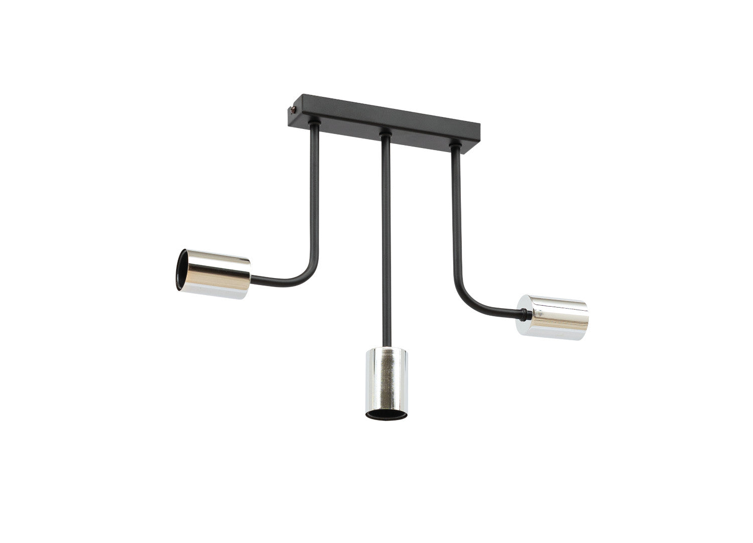 Żyrandol Indigeo 48x48 cm z trzema metalowymi ramionami w czarnym kolorze i chromowanymi oprawkami.