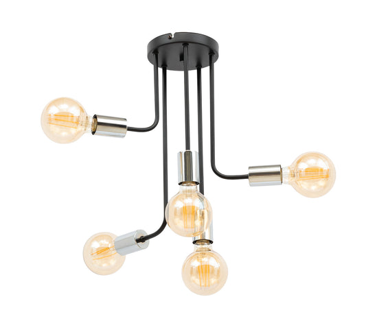 Żyrandol Indigeo I 47x55 cm z pięcioma ramionami i dekoracyjnymi żarówkami w nowoczesnym stylu loftowym.