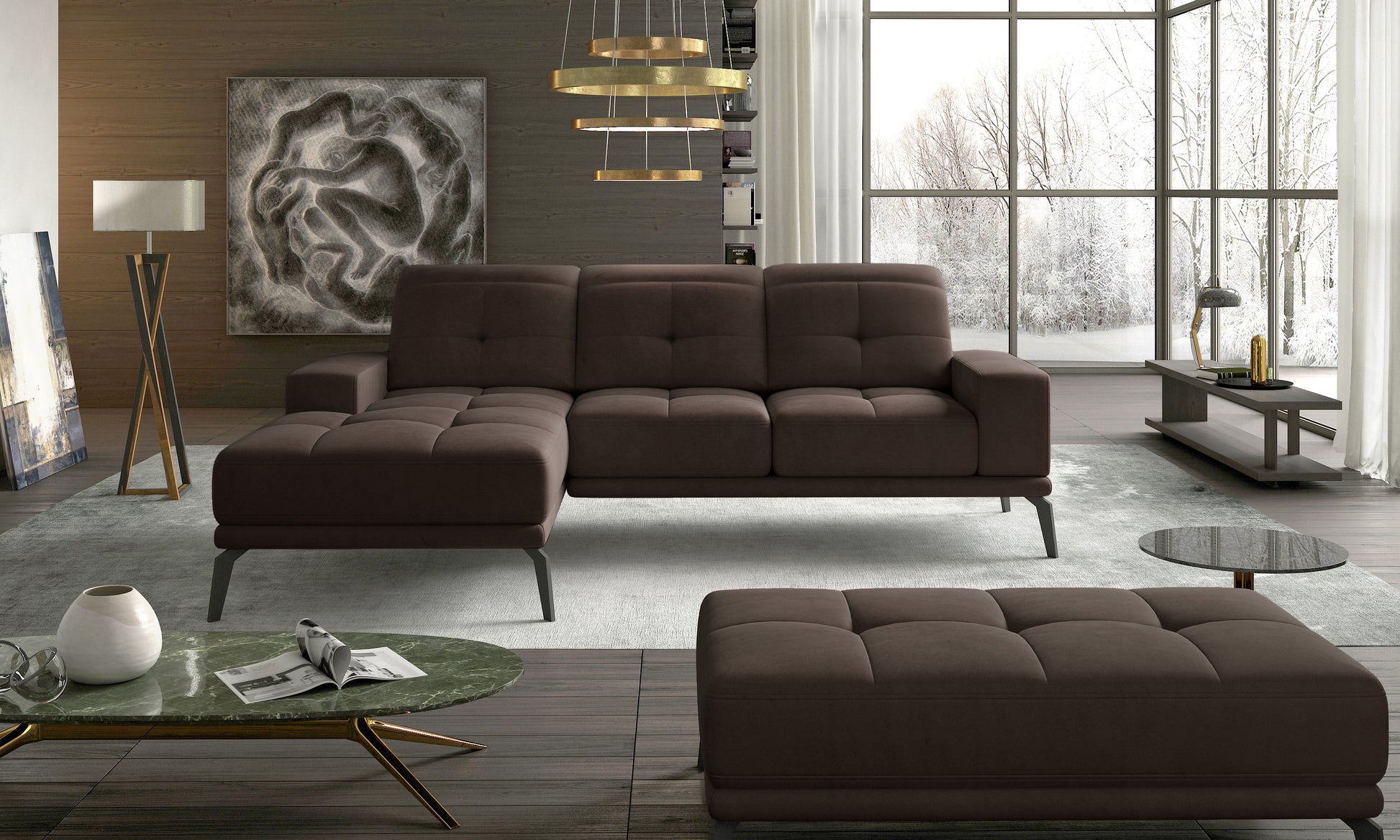 Lewostronny komplet Torrense Jasmine 29 w ciepłym odcieniu brązu prezentuje się nowocześnie i stylowo. Prosta forma dobrze komponuje się z aranżacjami modern i loft.