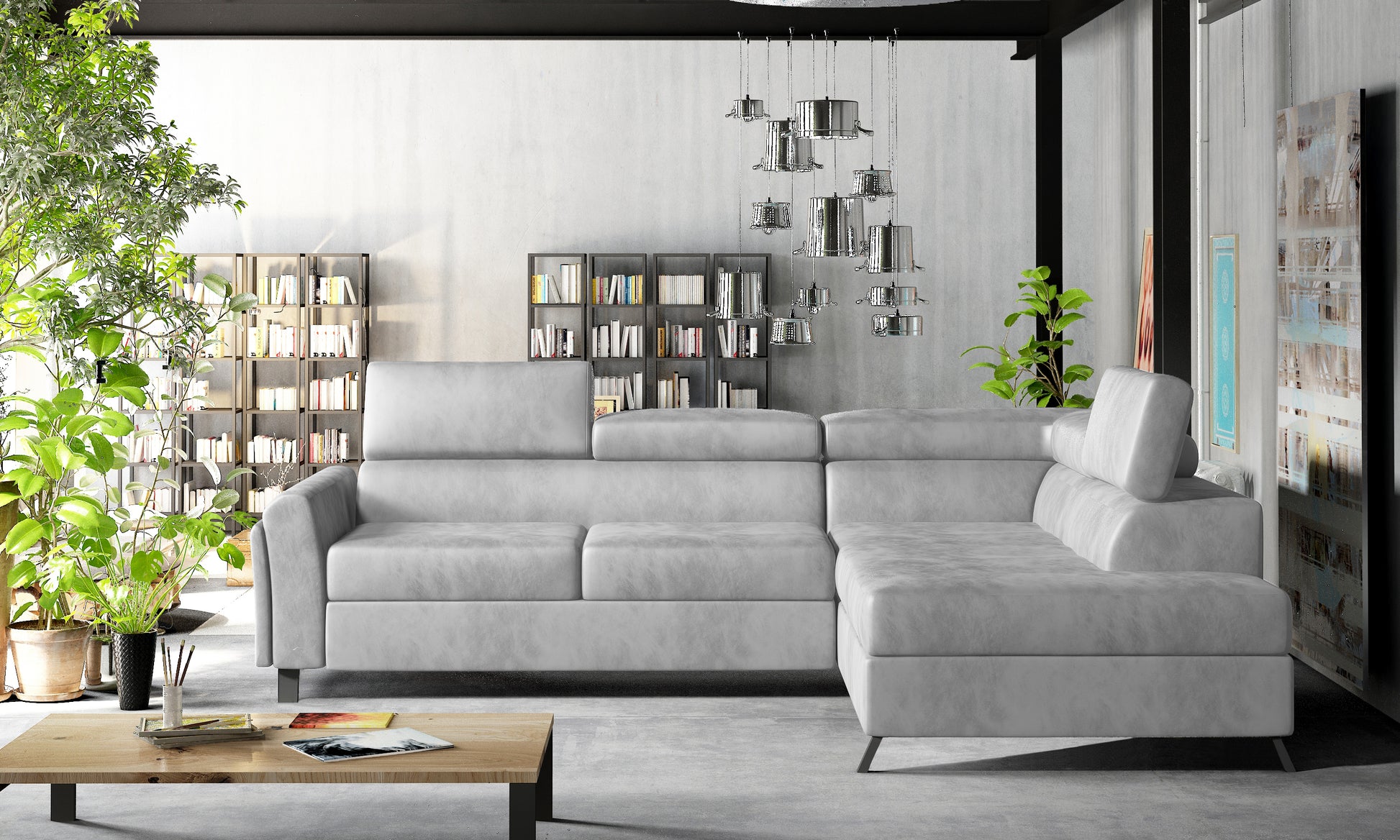 Sofa narożna Kairos Monolith 84 jasnoszara z prawym układem wypoczynkowym oferuje dużą przestrzeń do relaksu, elegancką formę i ponadczasowy styl do rodzinnego pokoju dziennego.