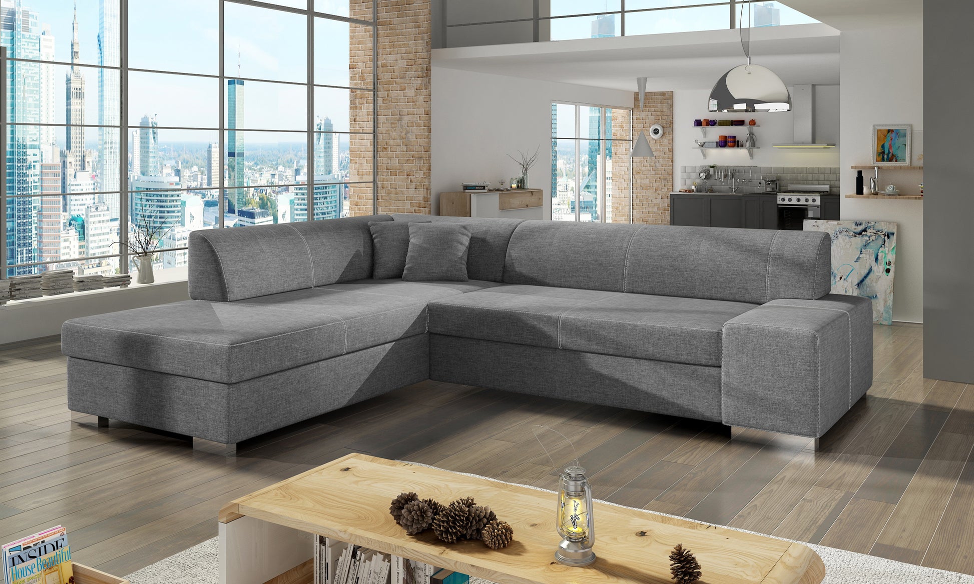 Szara sofa narożna Porto wykonana z materiału Sawana 21 doskonale sprawdzi się w codziennym użytkowaniu, oferując komfortowy wypoczynek oraz ponadczasowy design pasujący do różnych stylów salonu