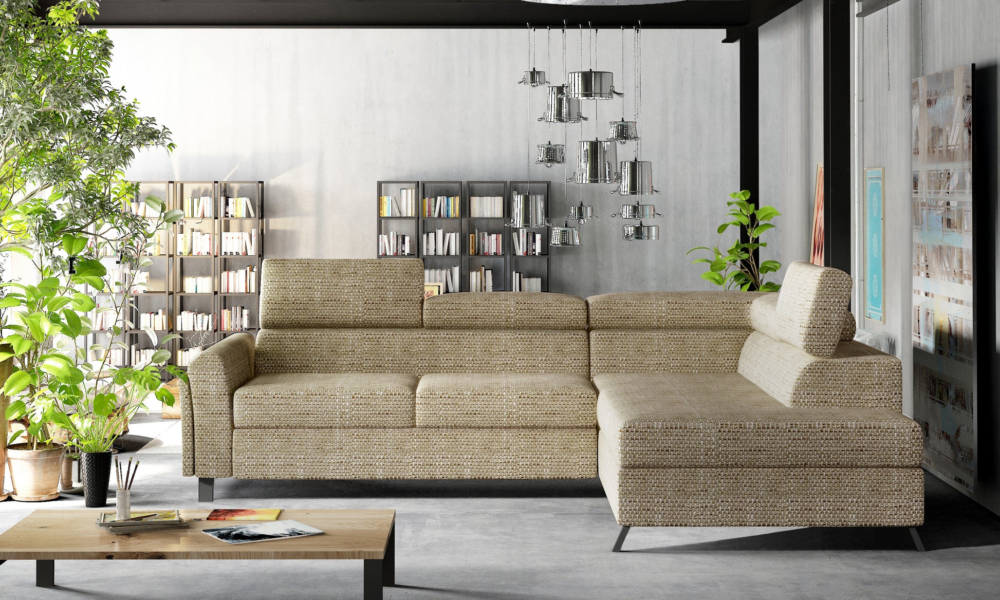 Model Kairos prawy Berlin 03 w kolorze beżowym to elegancka sofa narożna do pokoju dziennego, która łączy prostą bryłę, praktyczny układ i przytulny charakter codziennego wypoczynku.